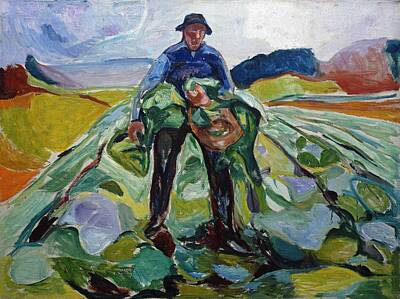 Black And White Rock And Roll Photographs - Edvard Munch - Man in the Cabbage Field  1916  by Celestial Images