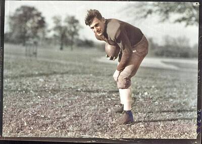 Football Royalty-Free and Rights-Managed Images - Edward William Schacht in football uniform 1933 colorized by Ahmet Asar by Celestial Images