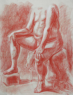 Nudes Drawings - Elderly Male Model Torso Study by Irina Sztukowski
