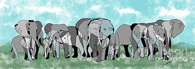 Animals Digital Art - Elephant Family Abstract Ii by Dale E Jackson