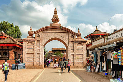 Vintage State Flags - Entrance gate to Durbar Square in the city of Bhaktapur, Kathman by Marek Poplawski