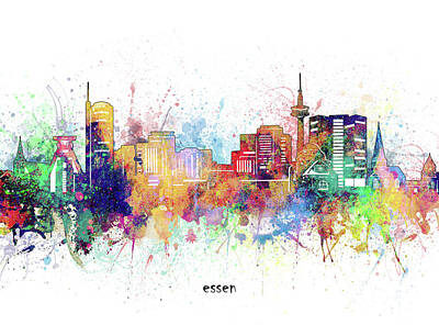 Abstract Skyline Digital Art - Essen Skyline Artistic by Bekim M