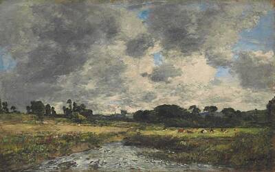 Mans Best Friend - Eugene Boudin - Touques, Meadows at Low Tide by Celestial Images