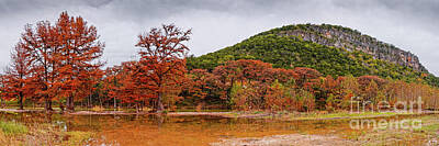 Whimsically Poetic Photographs Rights Managed Images - Fall Panorama of Old Baldy and Frio River at Garner State Park - Magers Crossing Texas Hill Country Royalty-Free Image by Silvio Ligutti