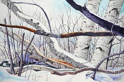 Royalty-Free and Rights-Managed Images - Fallen Birch trees after the snowstorm in watercolor by Christopher Shellhammer