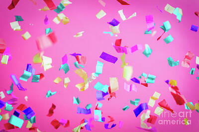 Royalty-Free and Rights-Managed Images - Falling confetti on pink background. by Michal Bednarek