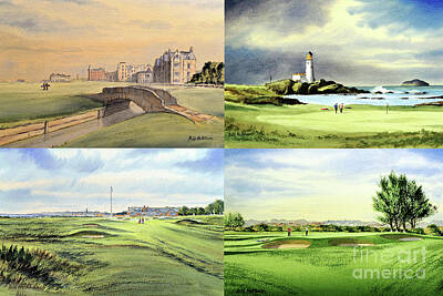 Sports Paintings - Famous Open Golf Courses In Scotland  by Bill Holkham
