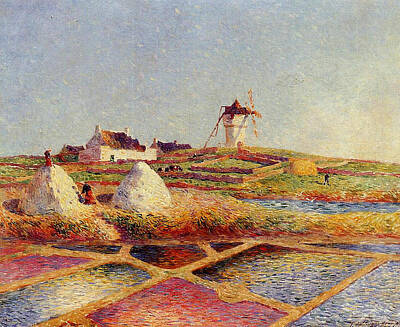 Landscapes Kadek Susanto Rights Managed Images - Landscape with Mill near the Salt Ponds, 1902 Royalty-Free Image by Ferdinand du Puigaudeau