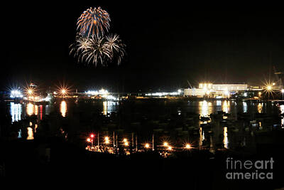 American Flag Paintings Royalty Free Images - Fireworks over Falmouth Royalty-Free Image by Terri Waters