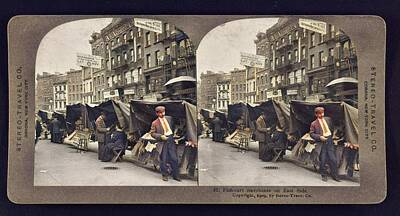 Longhorn Paintings - Fish-cart merchants on East Side NY 1909 colorized by Ahmet Asar by Celestial Images
