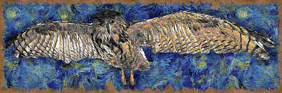 Birds Digital Art Rights Managed Images - Flight of the Eagle Owl Royalty-Free Image by Ronald Bolokofsky