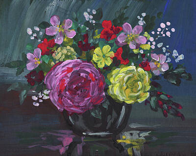 Roses Paintings - Floral Impressionistic Still Life With Roses by Irina Sztukowski