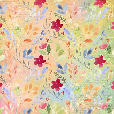 Florals Mixed Media - Floral Script Pattern - Peach Dahlia by Amanda Jane