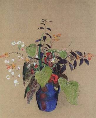 Mans Best Friend Rights Managed Images - Flowers in a Blue Jug, 1910 Royalty-Free Image by Odilon Redon