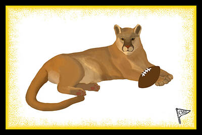 Football Digital Art - Football Cougar Yellow  by College Mascot Designs