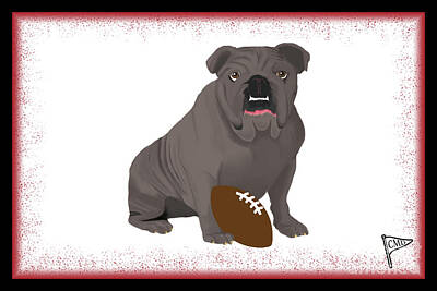 Football Digital Art - Football Gray Bulldog Red by College Mascot Designs