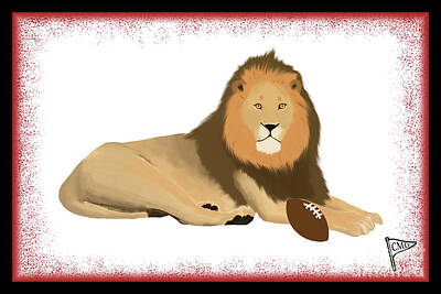 Football Digital Art - Football Lion Red by College Mascot Designs