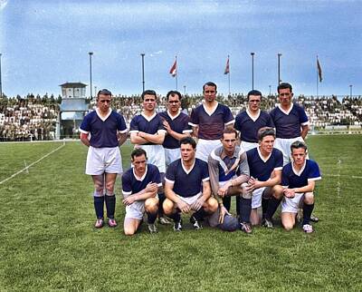 Sports Paintings - Football teams. Rapid JC 1956, Nationaal Archief, Anefo, CC0 colorized by Ahmet Asar colorized by Ah by Celestial Images