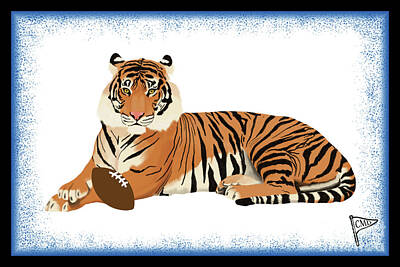Football Digital Art - Football Tiger Blue by College Mascot Designs