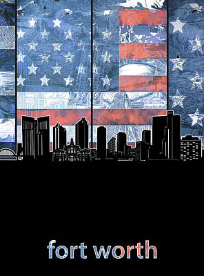 Abstract Skyline Digital Art - Fort Worth Skyline Flag 3 by Bekim M
