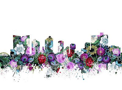 Sunflowers Digital Art - Fort Worth Skyline Floral by Bekim M