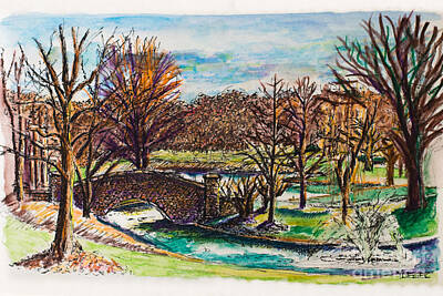 Landscapes Drawings - Freedom Park in Winter Colored Pencil Sketch by Robert Yaeger