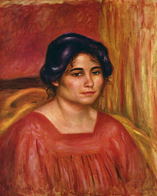 Abstract Square Patterns - Gabrielle in a Red Blouse 1910 by Pierre Auguste Renoir