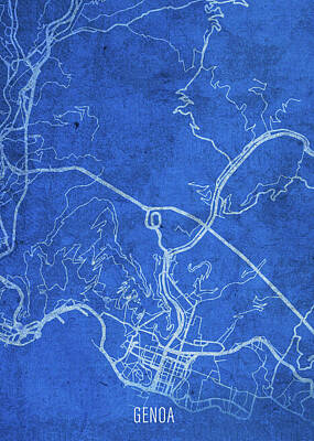 City Scenes Mixed Media - Genoa Italy City Street Map Blueprints by Design Turnpike