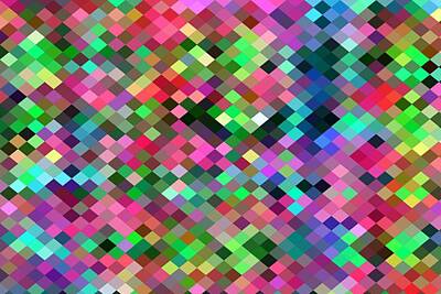 Lucille Ball - Geometric Square Pixel Pattern Abstract In Pink Blue Green by Tim LA