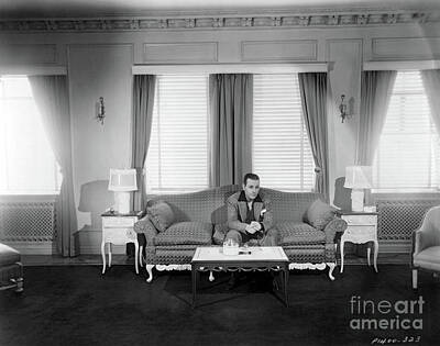 Cities Royalty-Free and Rights-Managed Images - George Raft at the El Royale Apartments 1936 by Sad Hill - Bizarre Los Angeles Archive