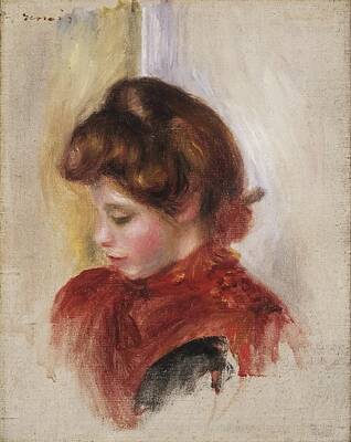 Claude Monet - Girl in a Red Scarf 1884 by Pierre Auguste Renoir