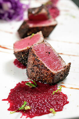 Keith Richards - Gourmet Seared Tuna In Black Pepper Crust With Beetroot Coulis by JM Travel Photography