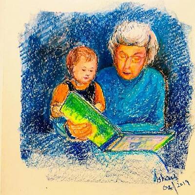 Christmas Typography - Grandmother and baby by Asha Sudhaker Shenoy