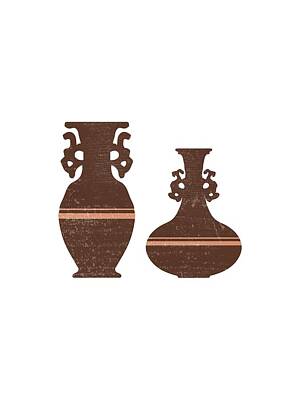 Abstract Mixed Media - Greek Pottery 29 - Clay Vases - Terracotta Series - Modern, Contemporary, Minimal Abstract - Auburn by Studio Grafiikka