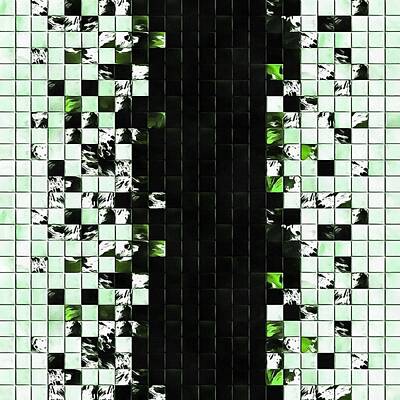 Lipstick - Green Accent Black And White Square Tiled Ceramic Mosaic Pattern  by Taiche Acrylic Art