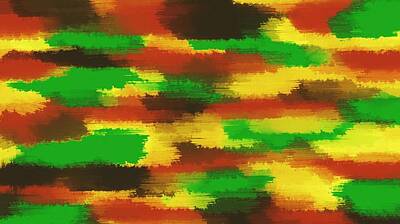Zen Rocks - Green Red Yellow And Brown Painting Abstract Background by Tim LA