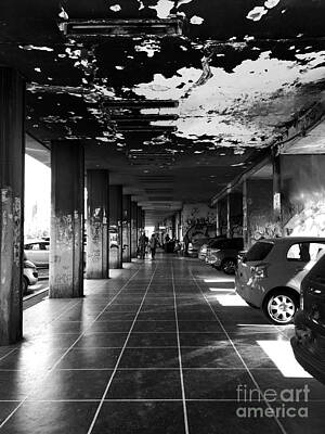 Have A Cupcake - Grungy car carage with broken ceiling black and white by Dragos Nicolae Dragomirescu