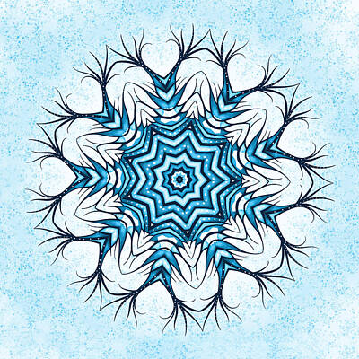 Abstract Flowers Digital Art Royalty Free Images - Hairy Snowflake Mandala In Blue Royalty-Free Image by Boriana Giormova