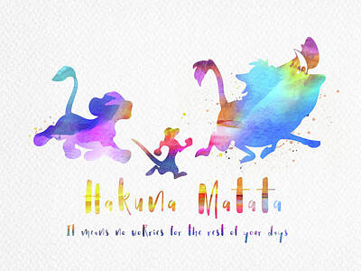 Animals Royalty-Free and Rights-Managed Images - Hakuna Matata The Lion King watercolor by Mihaela Pater