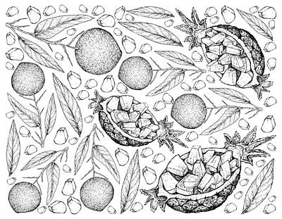 Food And Beverage Drawings - Hand Drawn Background of Pineapple and Apple Mango Fruit by Iam Nee