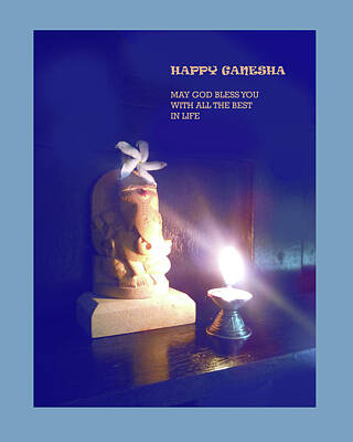 Black And White Rock And Roll Photographs - Happy Ganesha card 2 by Usha Shantharam