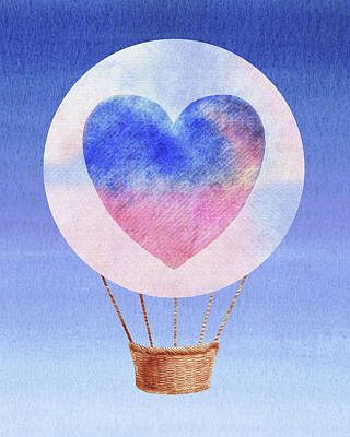 Modern Abstraction Pandagunda - Happy Heart Hot Air Balloon Watercolor I by Irina Sztukowski