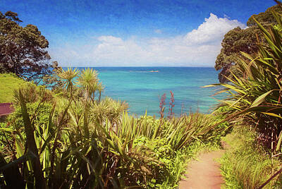 Poolside Paradise - Hiking on Tiritiri Matangi New Zealand Painterly by Joan Carroll