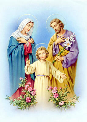 Roses Photos - Holy Family and Roses by Munir Alawi