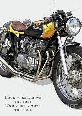 Cities Drawings - Honda CB550 original artwork. Motorcycle quote by Drawspots Illustrations