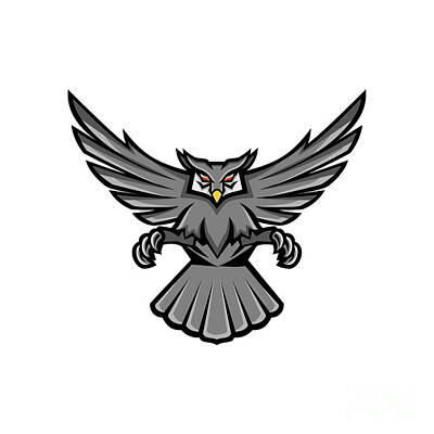 Anchor Down - Horned Owl Swooping Front Mascot by Aloysius Patrimonio