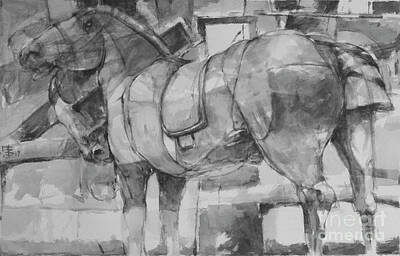 Animals Drawings - Horse 19 by Tony Belobrajdic