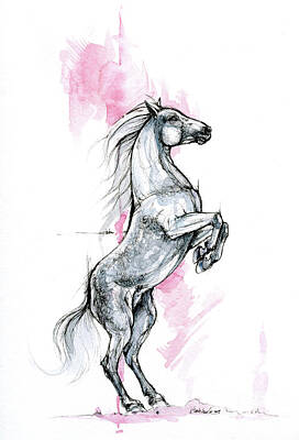 Animals Drawings - Horse ink art 2019 09 12 by Ang El