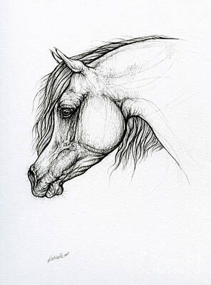 Animals Drawings - Horse ink art 2019 10 10 by Ang El