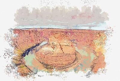 Animals Painting Rights Managed Images - Horseshoe Bend - Arizona, United States-1 watercolor by Ahmet Asar Royalty-Free Image by Celestial Images